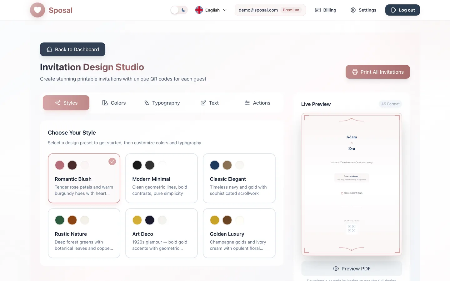 Design invitations with QR codes